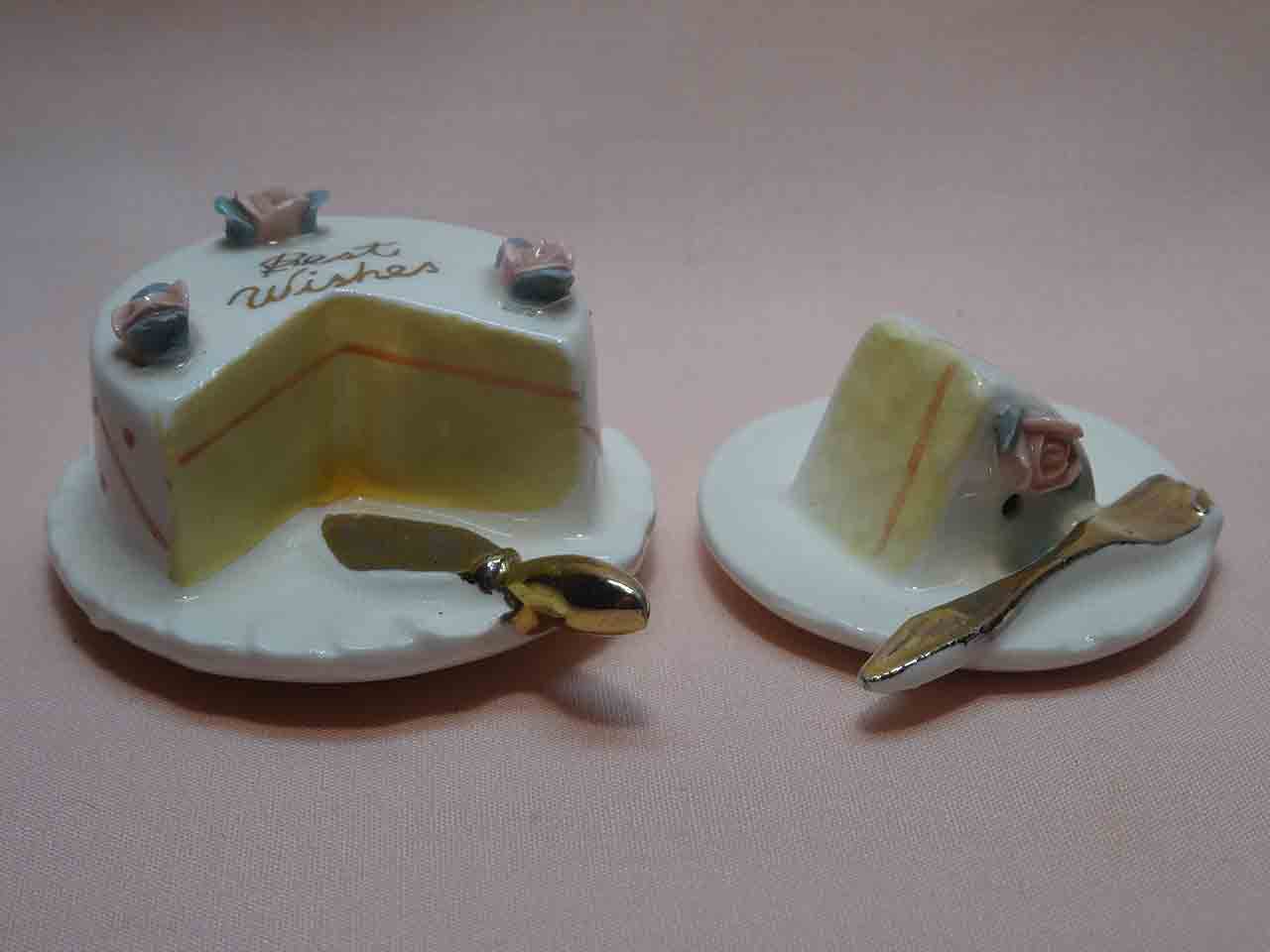 28385 Japan miniature cake & slice salt and pepper shakers - Best Wishes