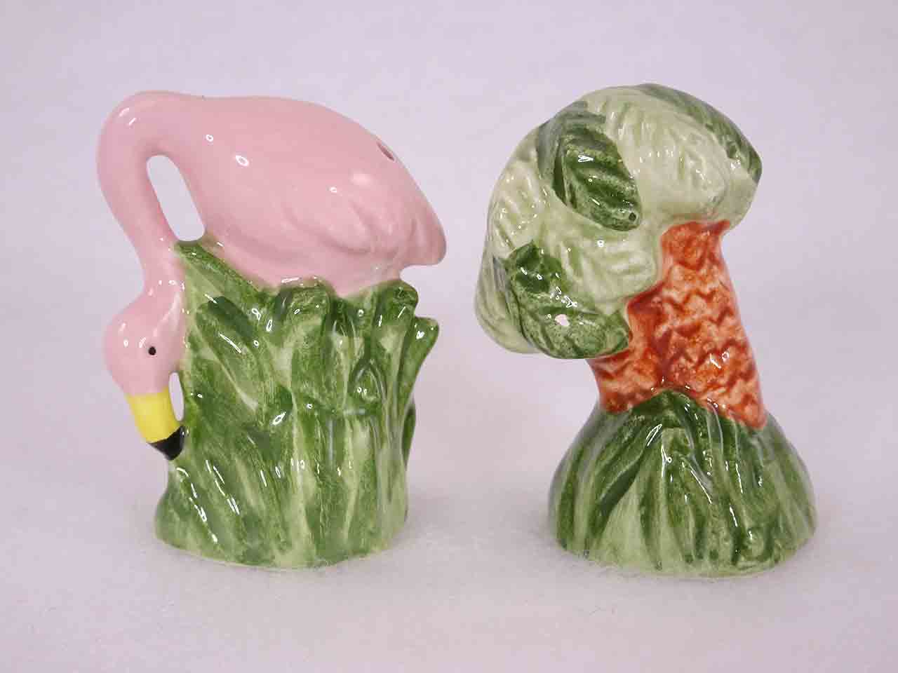 Clay Art miniature salt and pepper shakers - flamingo with palm tree