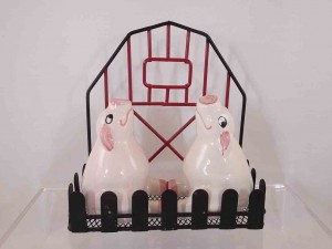 Pigs salt and pepper shakers, part of Farm Animals on Base with Fence and Metal Wire Barn series