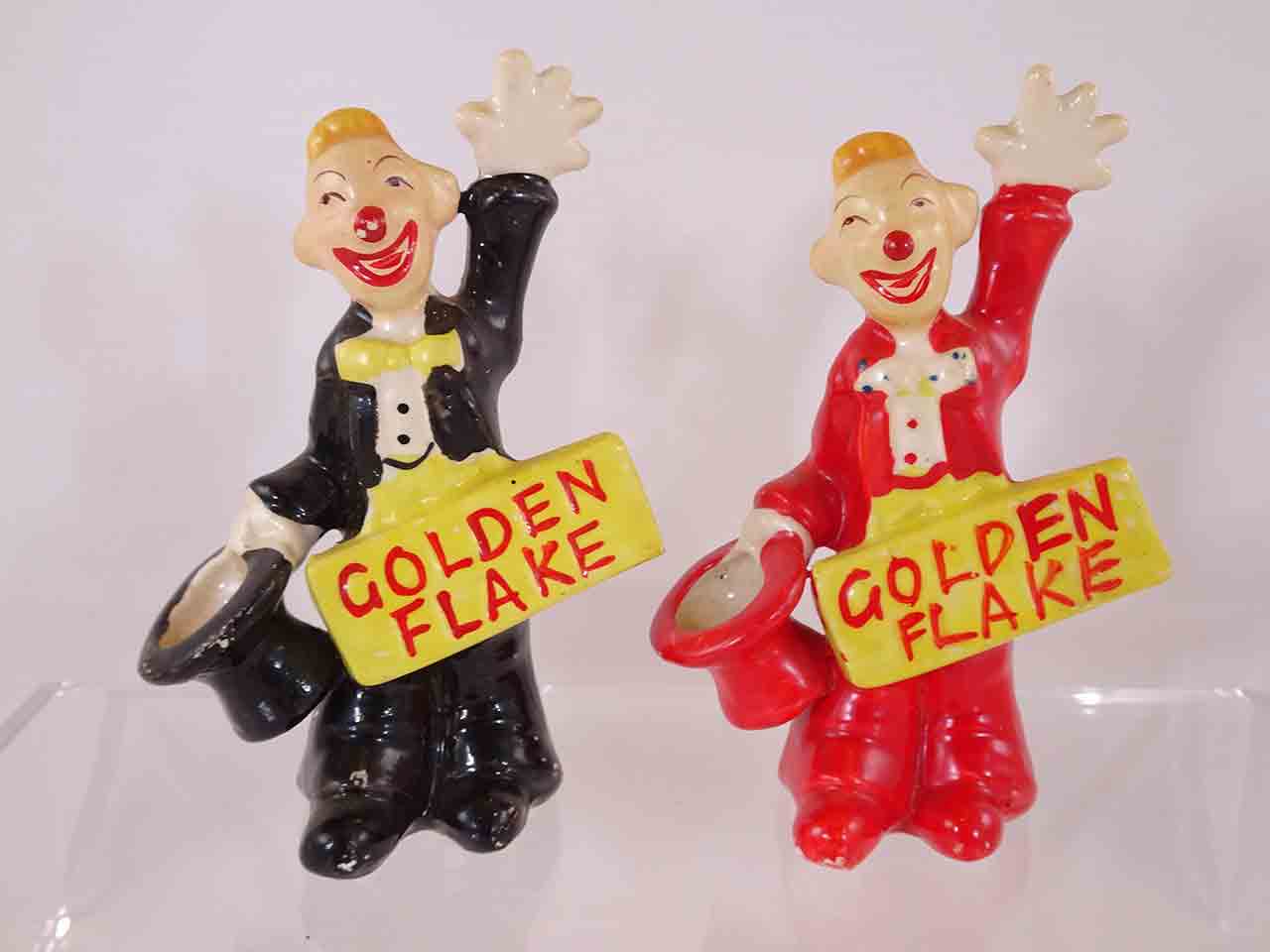 62053 Golden Flake clowns advertising salt and pepper shakers