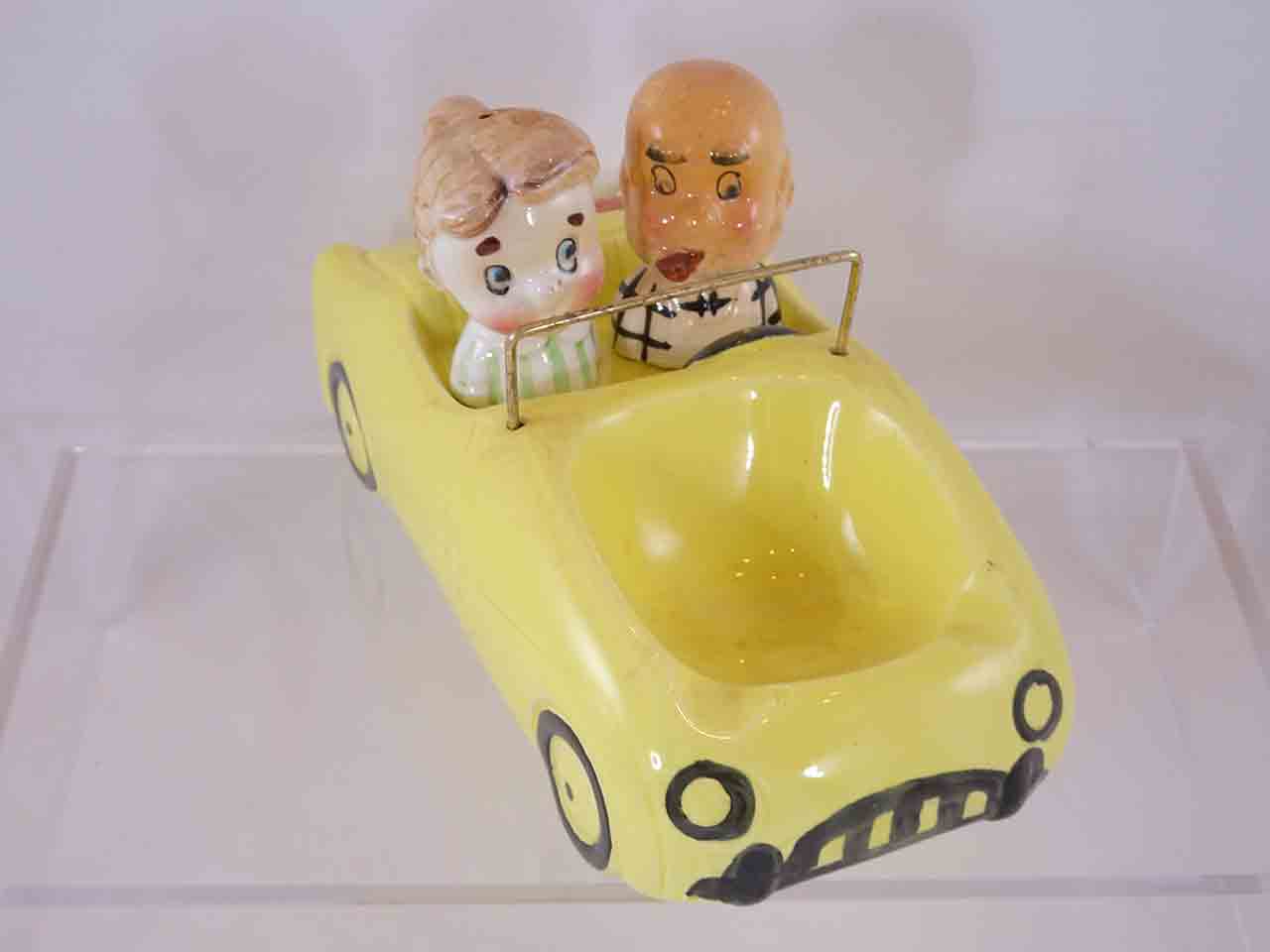 62383 "So It's Your Wedding Anniversary" - old couple in large yellow car salt and pepper shakers