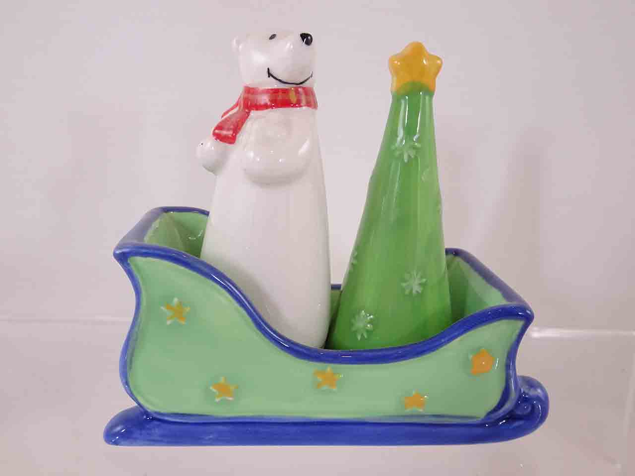63027 Russ Berrie Christmas sleigh salt and pepper shakers series - polar bear
