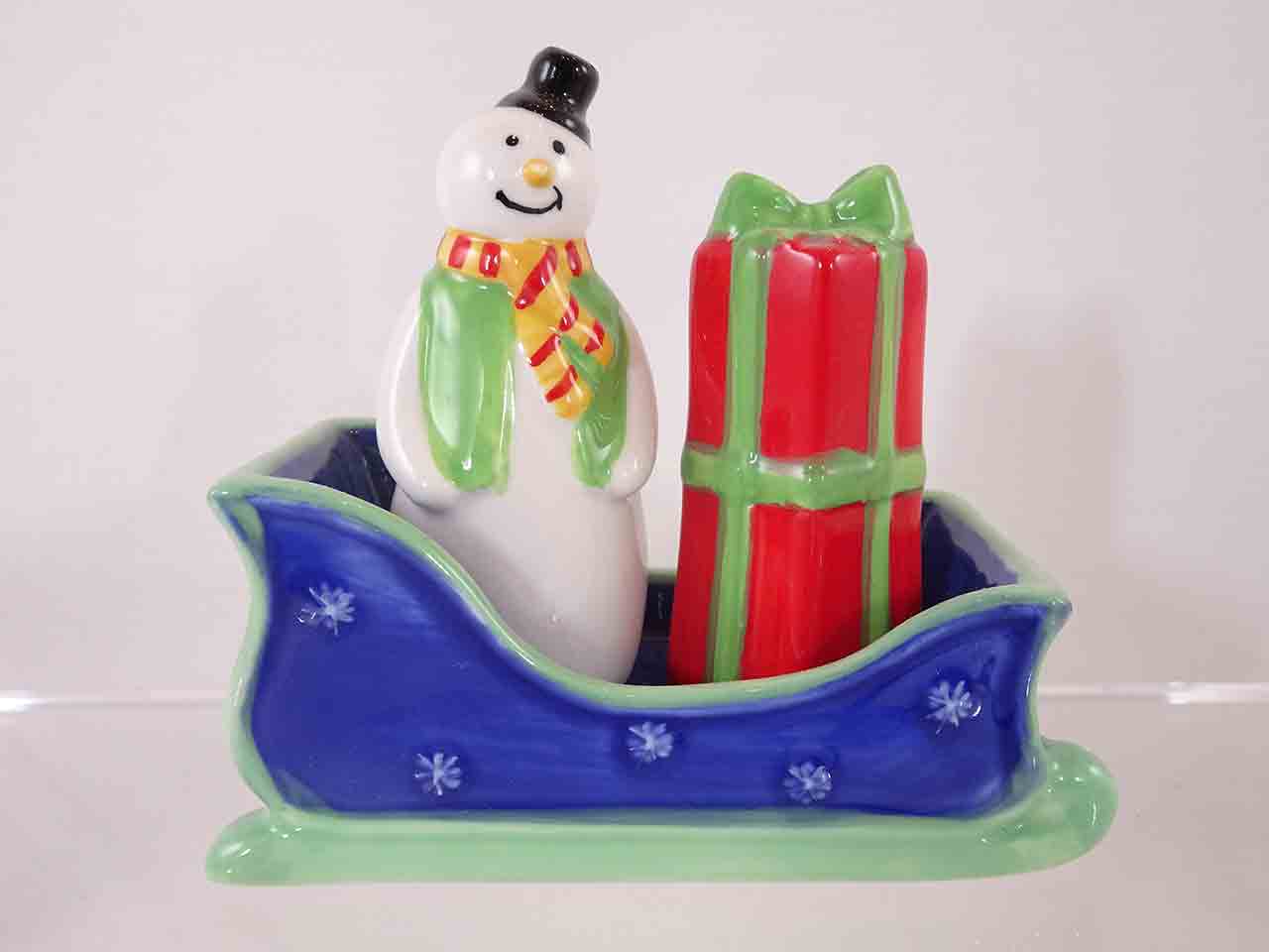 63028 Russ Berrie Christmas sleigh salt and pepper shakers series - snowman