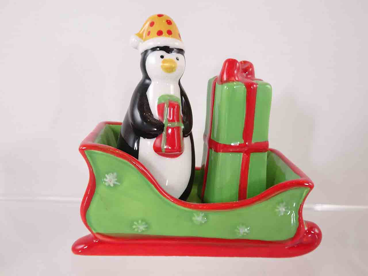 63029 Russ Berrie Christmas sleigh salt and pepper shakers series - penguin