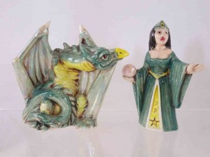 Wizard and dragon salt and pepper shakers by Linda Sexton