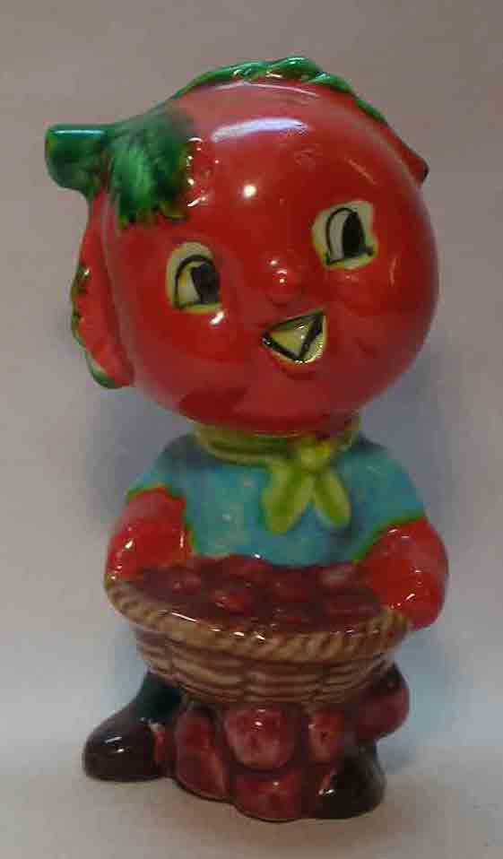 881-cropped Anthropomorphic vegetable farmers salt and pepper shakers called "Country Cousins" - tomato
