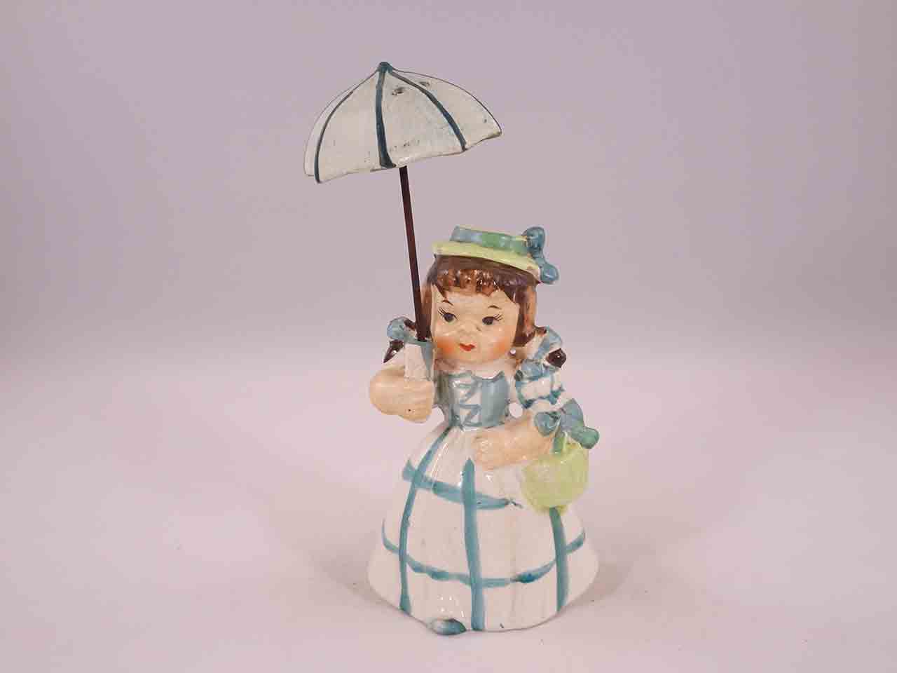 48594 Girl holding umbrella salt and pepper shakers
