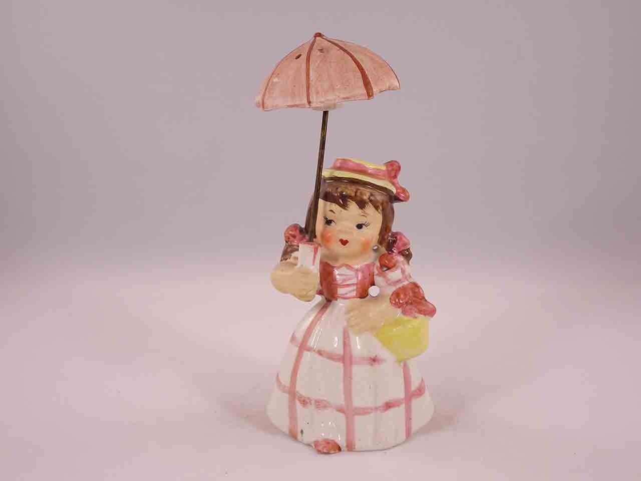 48595 Girl holding umbrella salt and pepper shakers