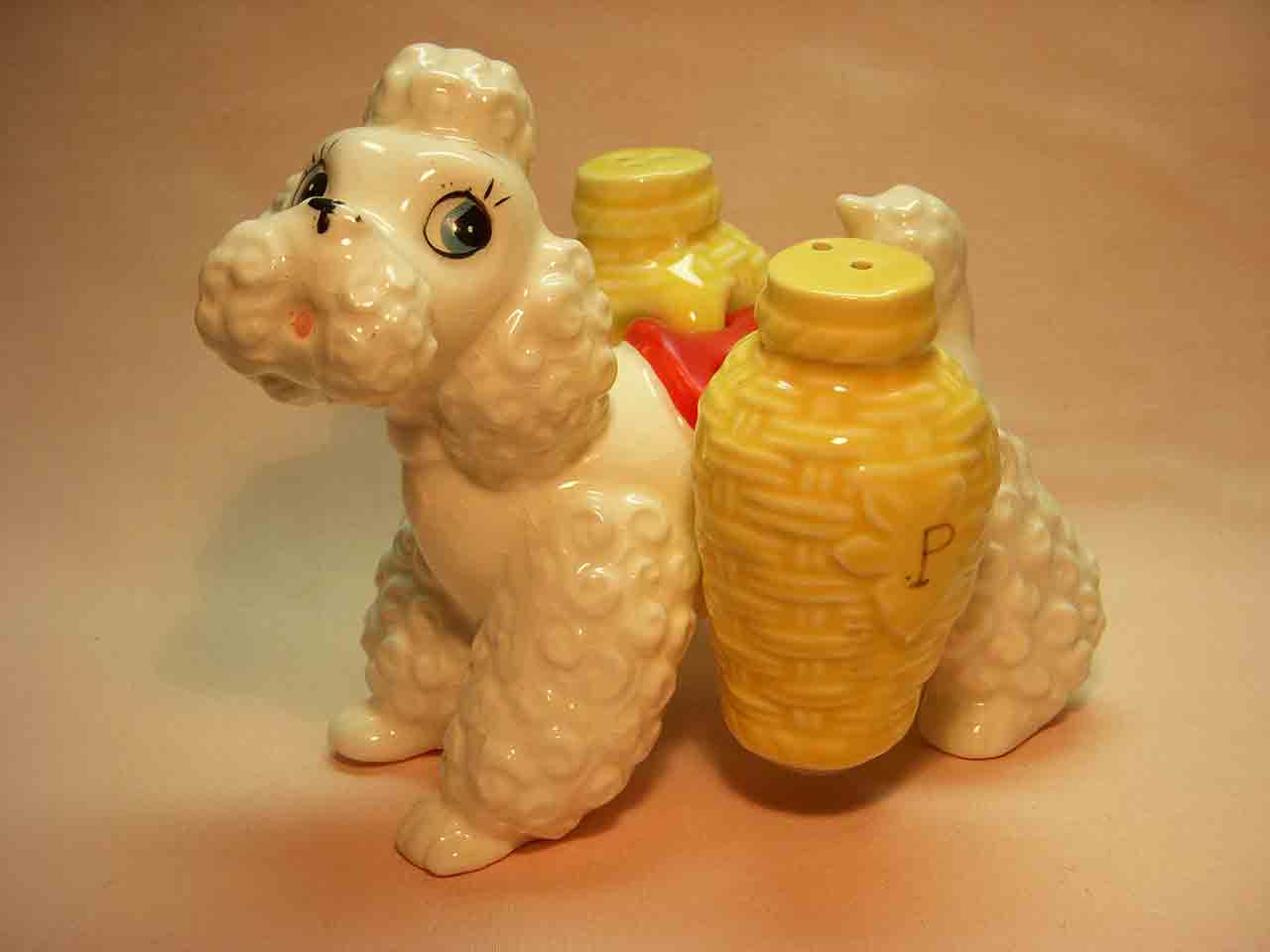 Poodle Dog carrier salt and pepper shakers