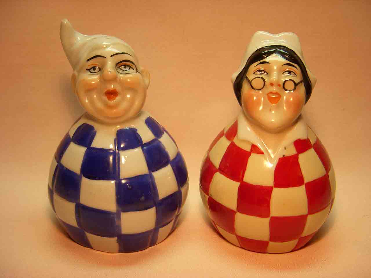 Strange round couple salt and pepper shakers