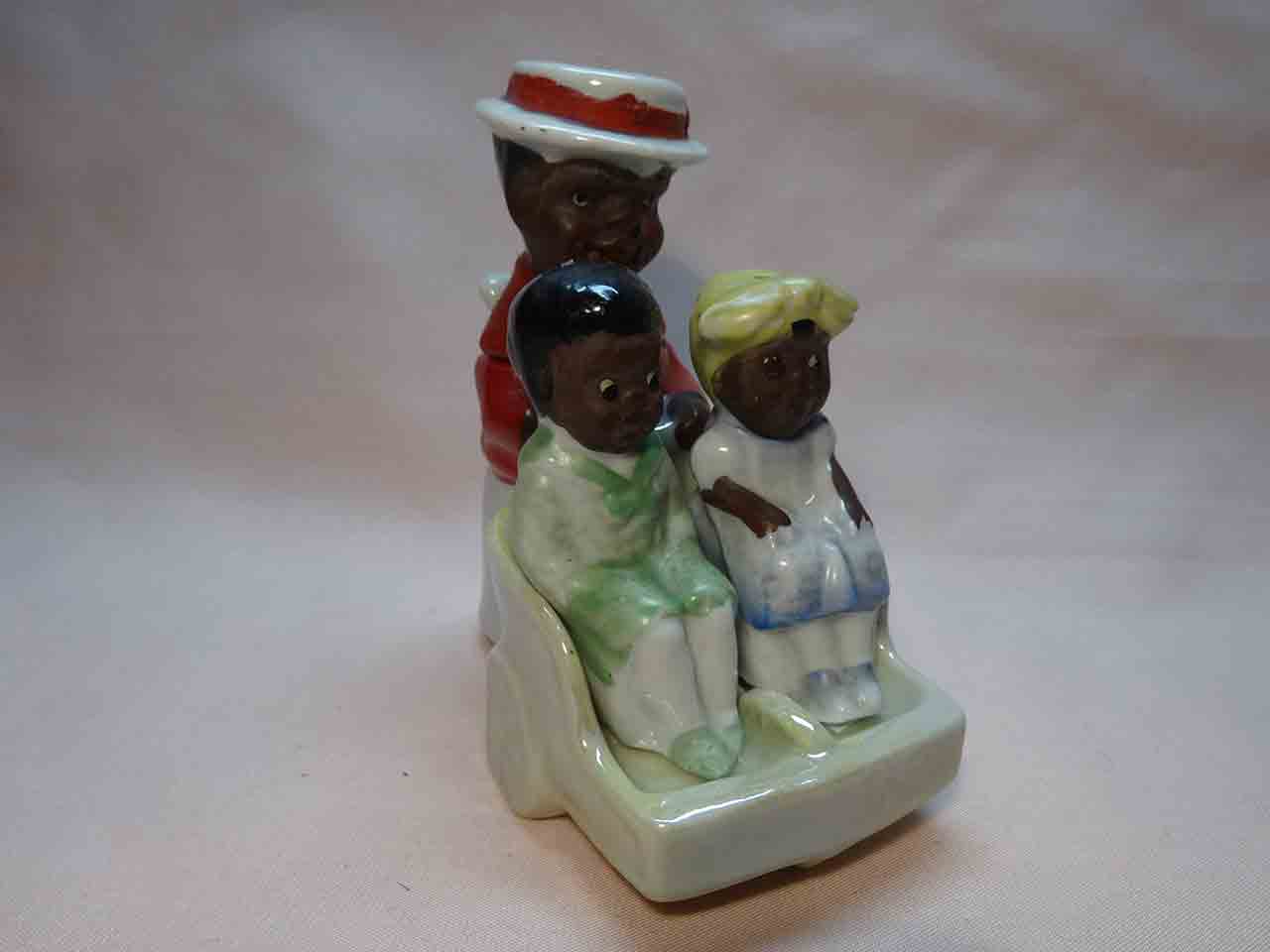 Pre-WWII Made in Germany Black kids in pram condiment salt and pepper shakers